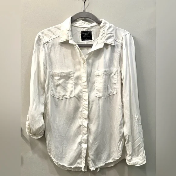 Abercrombie & Fitch Women’s White Draped Button-Down Shirt - Small - Picture 2 of 5